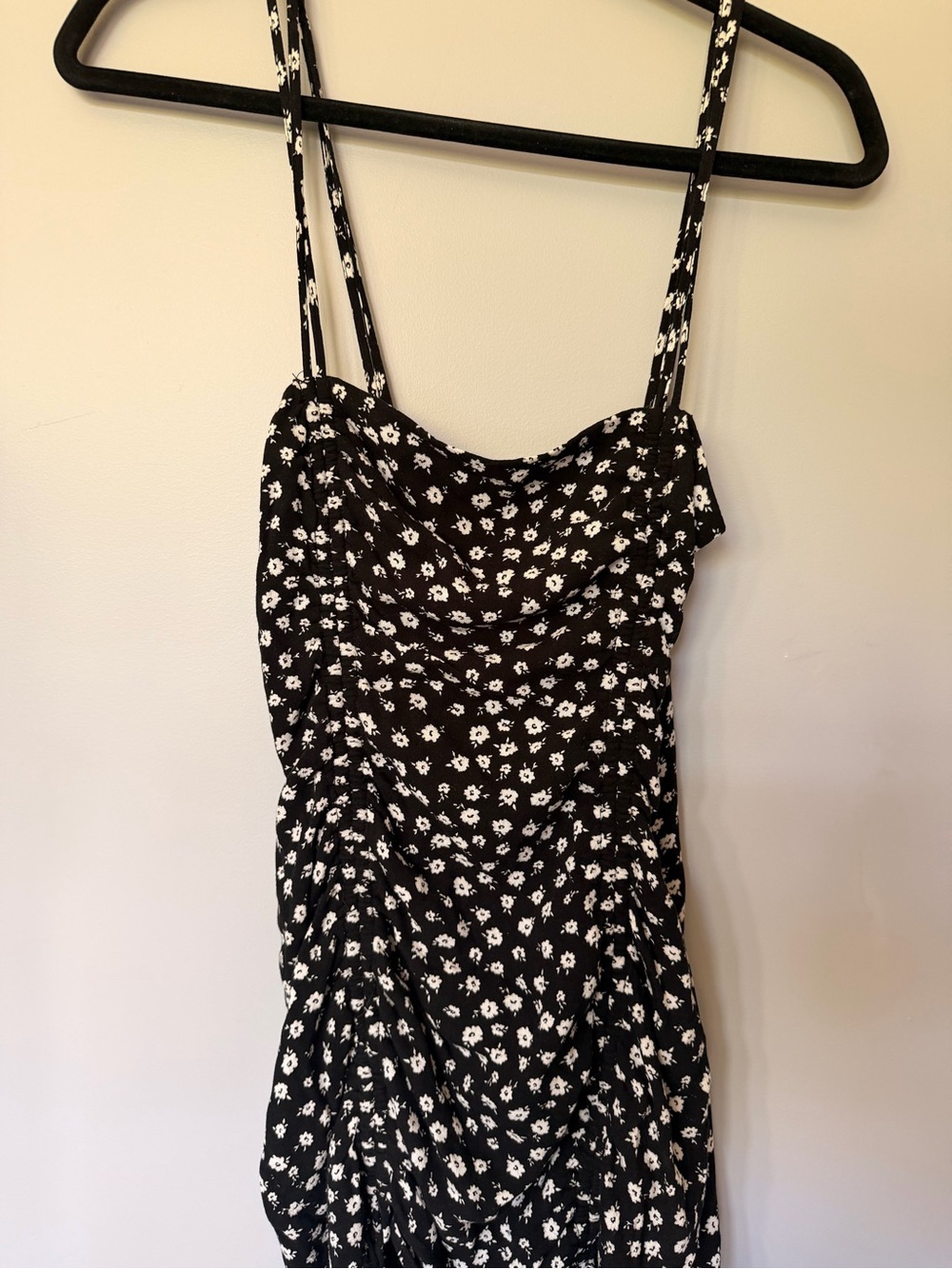Garage Rutched black floral mini dress